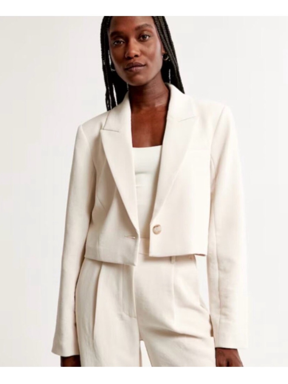 Abercrombie & Fitch Cropped Cream Blazer